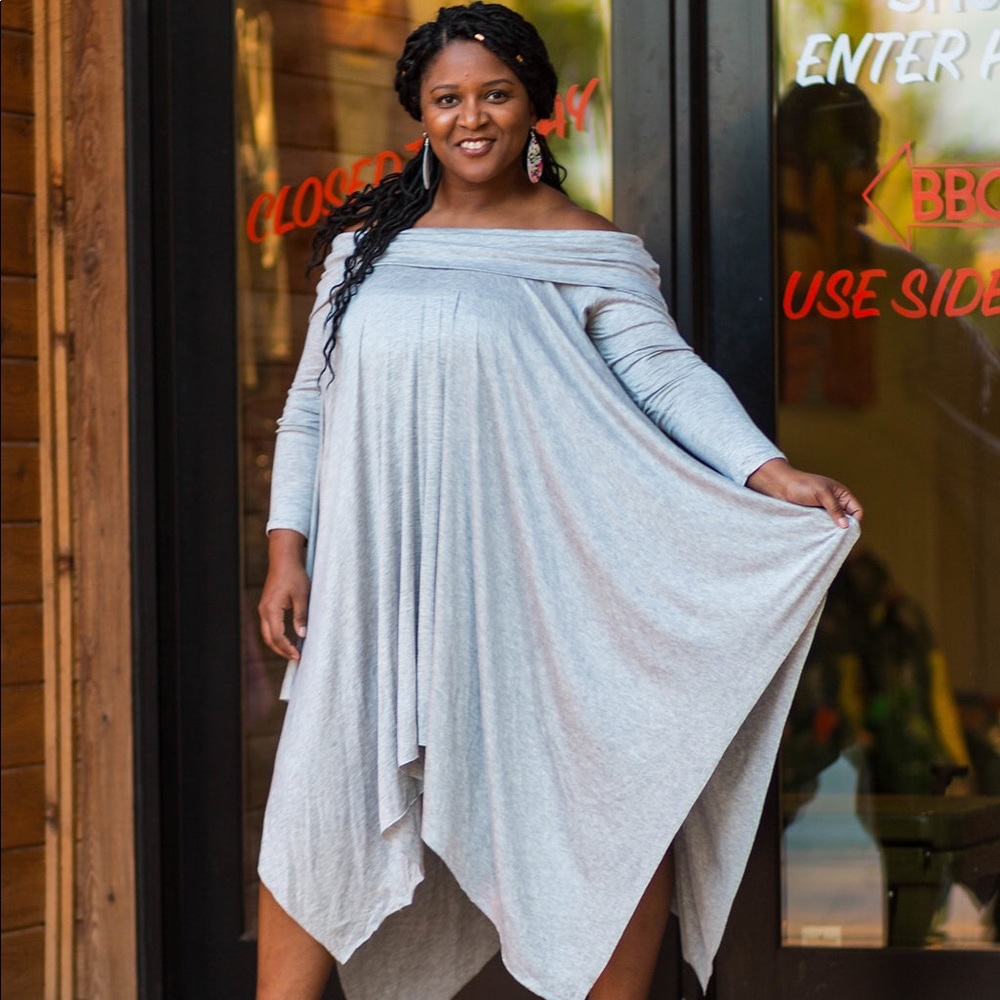 Gray Flowy off the Shoulder Dress